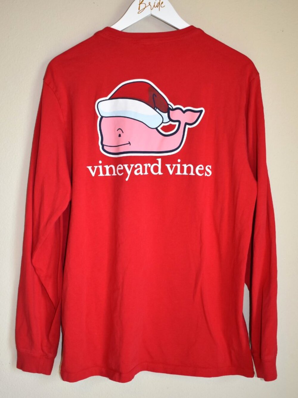 Vineyard Vines Santa Whale Christmas Long Sleeve Pocket Tee Red M